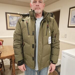 Men's Olive Green Puffer Jacket with Hood
